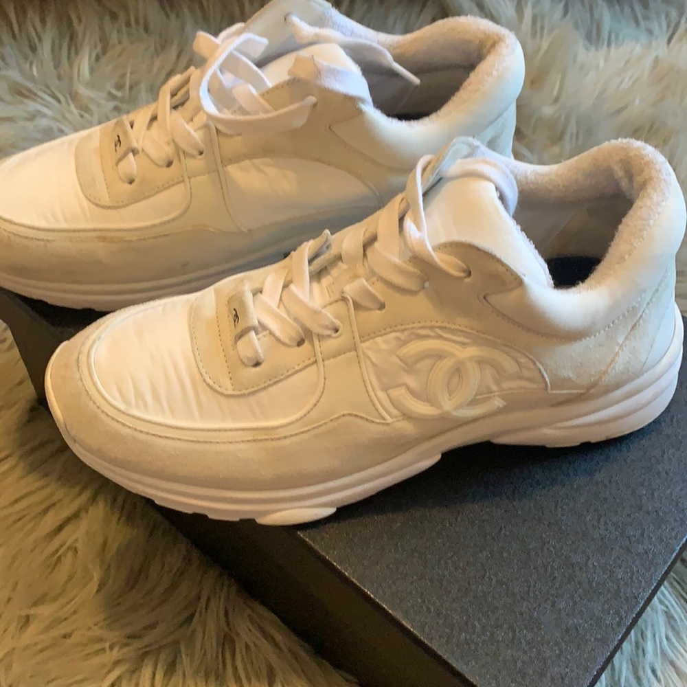 White Chanel low trainers